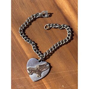Vintage 1950s Silver Tone Winged Roller Skate Charm Bracelet 7"
